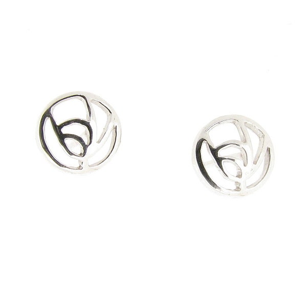 Sterling Silver Rennie Mackintosh Rose Stud Earrings Womens Girls