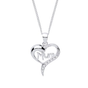 Sterling Silver Mum Pendant with Sparkling Cubic Zirconia and 18&quot; Silver Chain Necklace