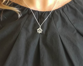 Sterling Silver Lotus Flower Pendant, Spiritual Hindu Buddhist Symbol, Religious Lotus Jewelry, Ladies Minimalist, 18" Silver Chain