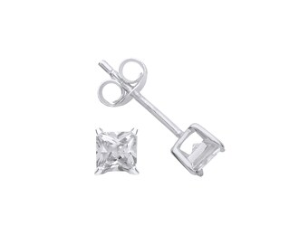 Sterling Silver Sparkling 4mm Square Princess Cut Diamond Simulant Stud Earrings