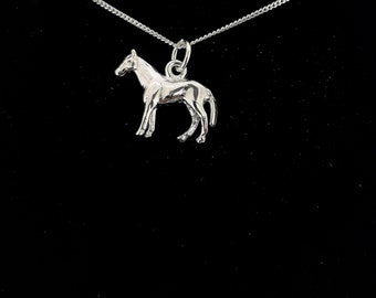 Horse Pendant Solid Sterling Silver with 18" Silver Curb Link Chain Necklace, Ladies Girls Horse Lover Gifts