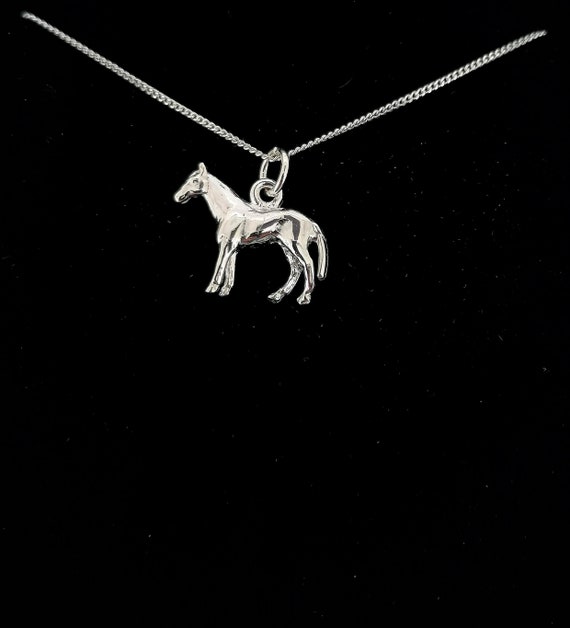 Horse Pendant Solid Sterling Silver With 18