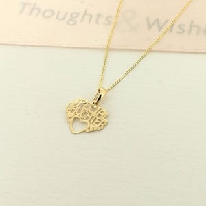 Colgante y cadena en forma de corazón para hija, pequeño y especial, de oro amarillo macizo de 9 quilates, regalo minimalista diminuto de cumpleaños y Navidad para niñas