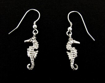 Ladies Sterling Silver Seahorse Dropper Earrings, Girls Seahorse Jewellery,