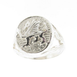Solid Sterling Silver Mens Welsh Dragon Prince of Wales Feathers Oval Signet Ring, Y Ddraig Goch Wales Symbol, Welsh Heritage Gift for Him
