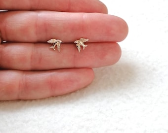 Swallow Stud Earrings Solid 9ct Yellow Gold, 9K Gold Flying Bird Earrings, Ladies Girls Animal Jewelry, Womens Nature Lover Birthday Gift