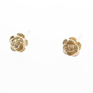 Solid 9ct Yellow Gold Small Rose Flower Stud Earrings, Ladies Tiny Dainty Minimalist Earrings, Floral Summer Jewellery