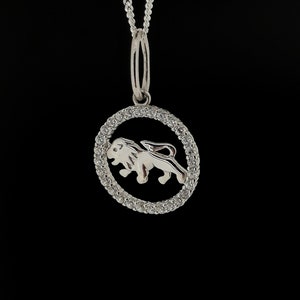 Sterling Silver Leo Zodiac Star Sign Round Pendant, Leo Lion Astrology Symbol, Leo Diamond Simulant Necklace, July August Birthday Gift
