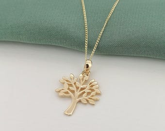 Tree of Life Pendant Solid 9ct Yellow Gold, Womens Christian Family Tree Necklace, Ladies Buddhist Bodhi Tree, Spiritual Symbol of Knowledge