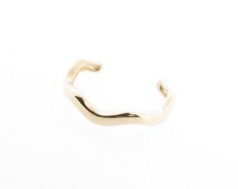 Solid 9ct Yellow Gold Plain Wavy Band Design Toe Ring Adjustable, Solid 375 Gold Toe Rings, Minimalist Boho Body Jewellery