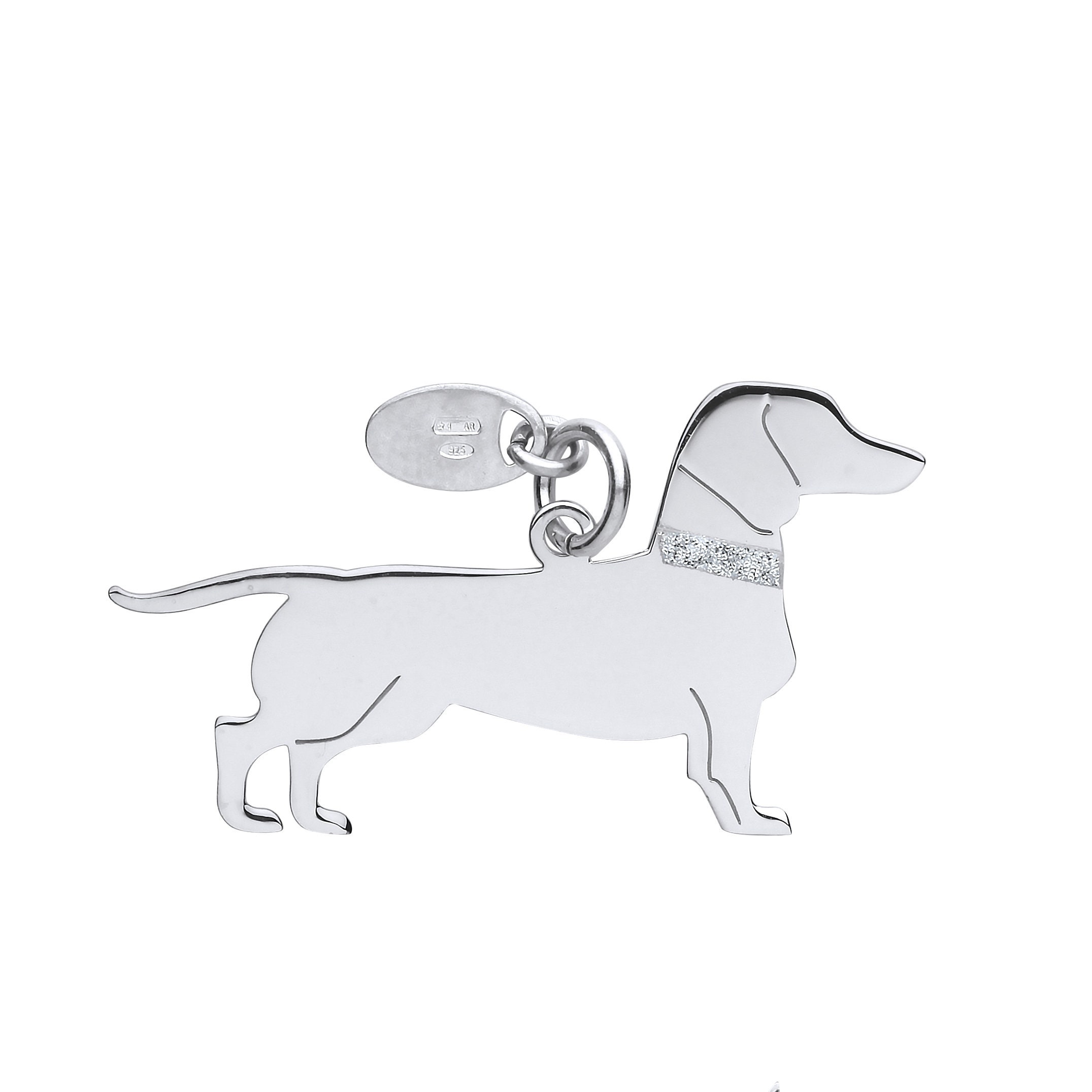 Dachshund Dog Silhouette Pendant Solid Sterling Silver with 18" Silver Chain Necklace