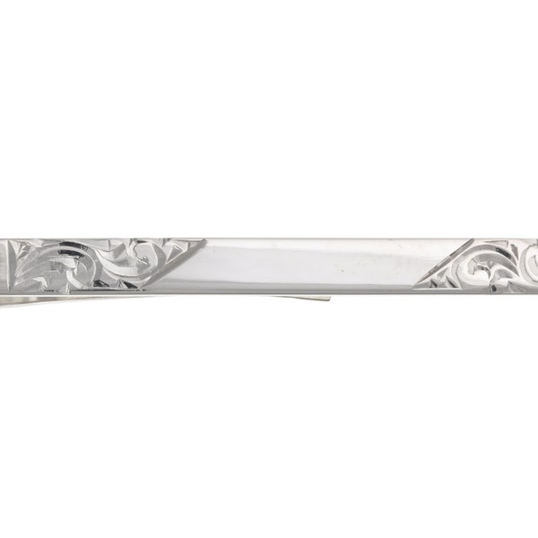 Solid Sterling Silver Men's Tie Slide Clip, Engine Turned Engraved Design