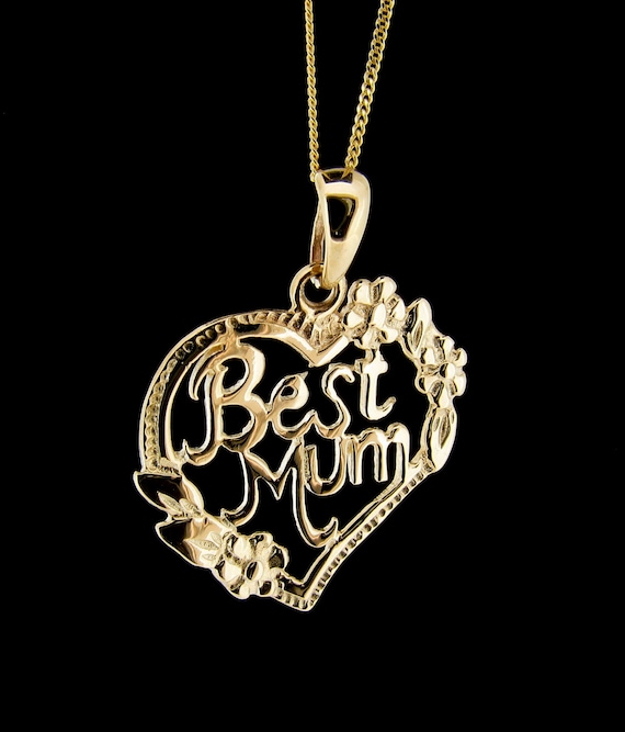 Solid 9ct Yellow Gold Best Mum Heart Shape Pendant Personalised Mother s Day Birthday Christmas Gift New Mum Baby Shower Expecting Parent