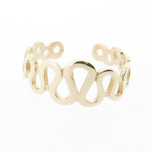 Solid 9ct Yellow Gold Wavy Band Crown Design Adjustable Toe Ring, Real 9k 375 Gold Toe Rings, Boho Fashion Jewellery, Small Open Band Ring