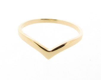 Solid 9ct Yellow Gold Wishbone Ring, Minimalist V Shaped Ring, Women's Slim Stacking Band, British Hallmarked, Symbol of Love and Good Luck