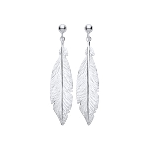 Large Feather Drop Earrings Ladies Sterling Silver