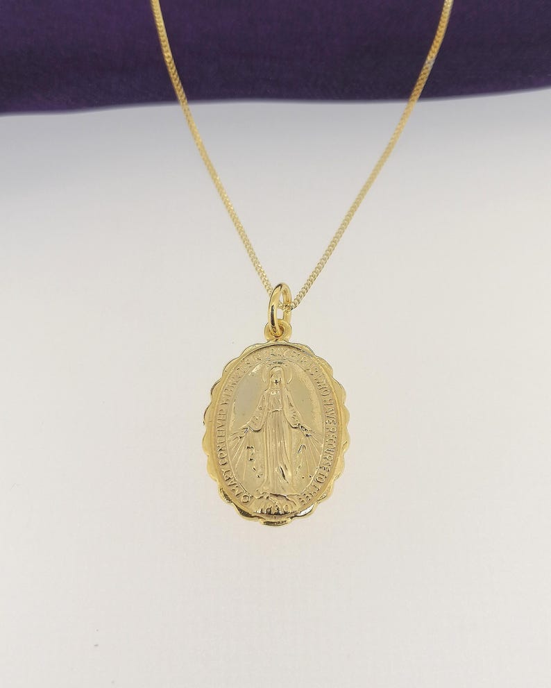 Miraculous Mary Medal Pendant 14k Yellow Gold Plated Holy Virgin Mary ...