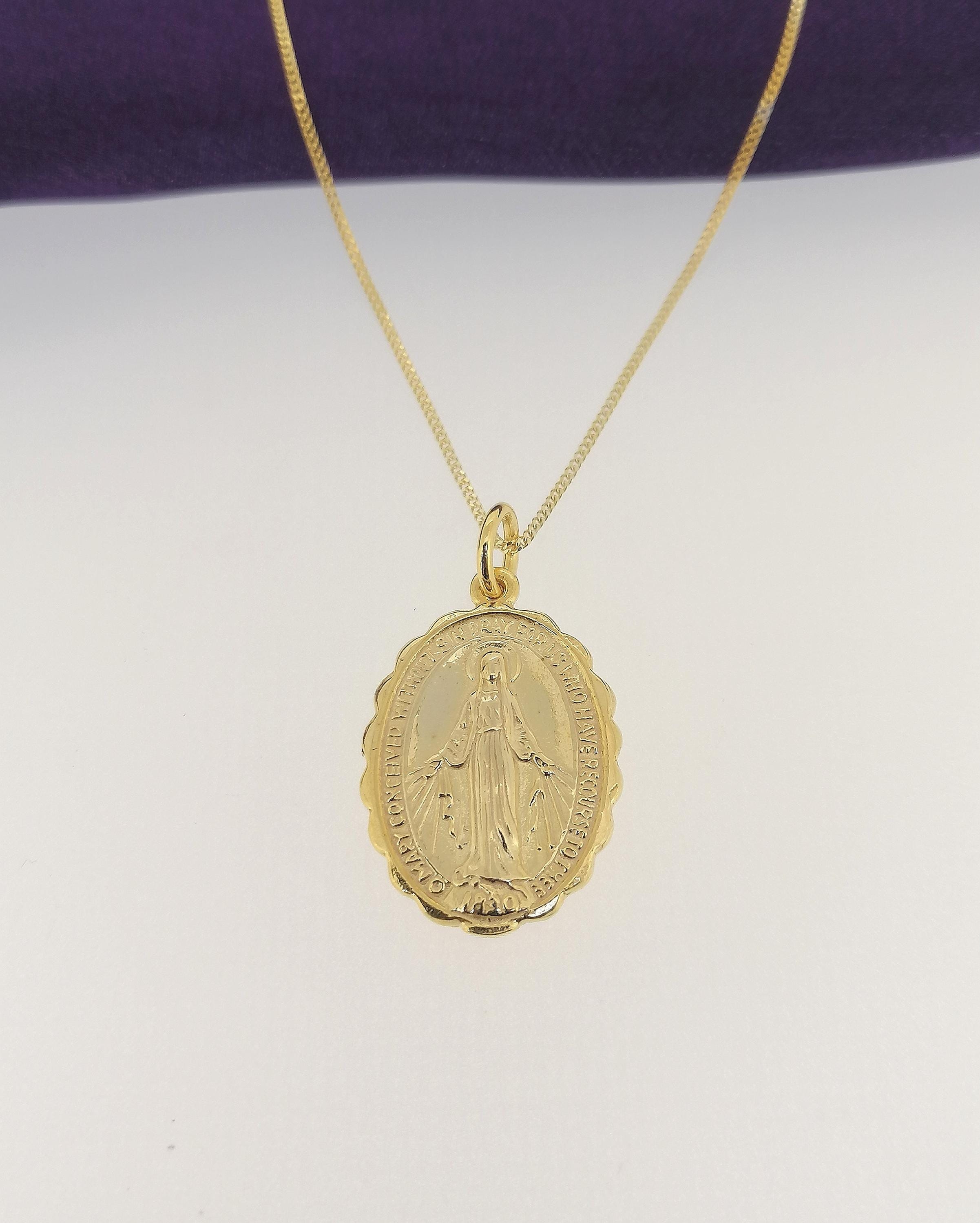 Miraculous Mary Medal Pendant 14k Yellow Gold Plated Holy Virgin Mary ...