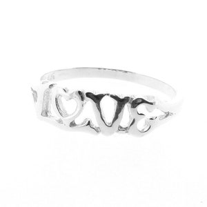 Anillo de palabras de amor Letras de guión de plata esterlina, regalo del día de San Valentín para ella, anillo de promesa, regalos de aniversario de cumpleaños de mejores amigos