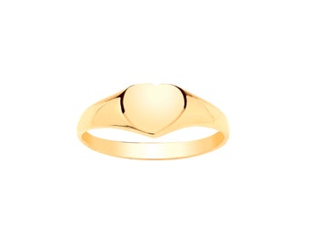 Solid 9ct Yellow Gold Plain Heart Shape Signet Ring, Minimal Ladies and Children's, UK Sizes C to I, USA Sizes 1.5 to I, Highly Polished