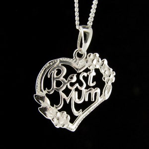 Colgante en forma de corazón de plata esterlina con la mejor mamá y cadena de plata de 18", regalo para el día de la madre, regalo de cumpleaños personalizado para mamá
