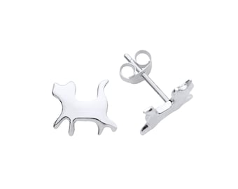 Cat Stud Earrings Sterling Silver Children's Ladies Minimalist