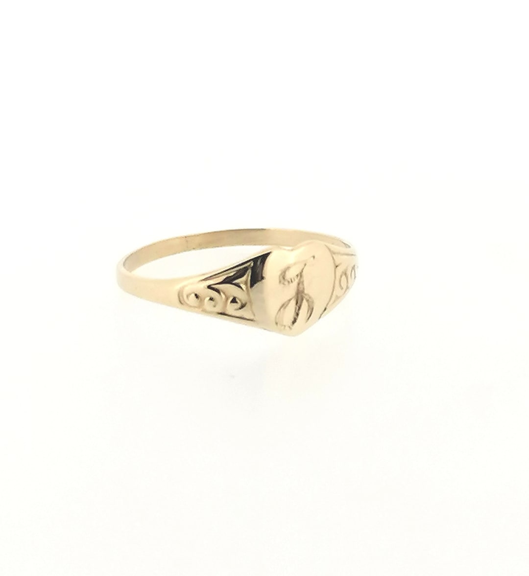 Signet Ring With R Script Personalised Solid 9ct Yellow Gold Heart Signet Ring With Script Letter ...