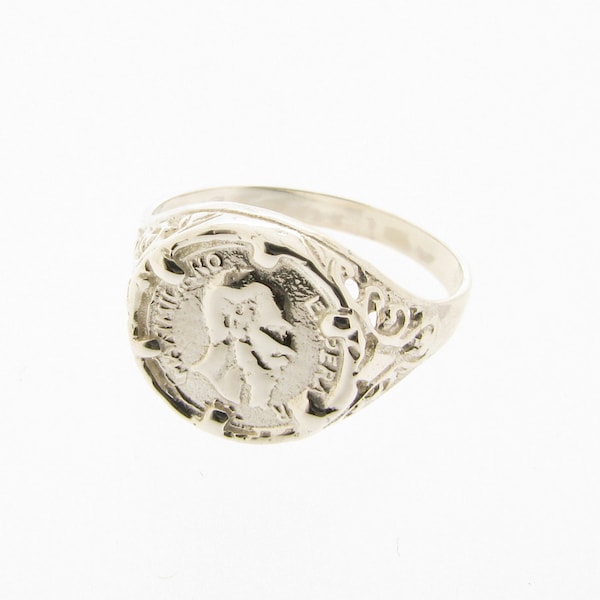 Sterling Silver Maximiliano Emperador Peso Coin Ring, Ladies Men's Mexican Small Sovereign Ring, UK Sizes I to S US Sizes 4 to 9