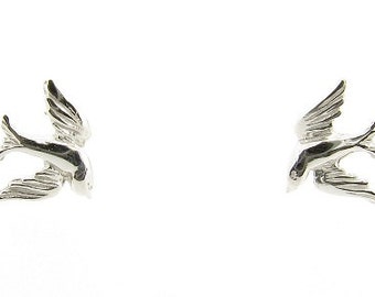 Sterling Silver Swallow Bird Stud Earrings, Ladies Animal Jewellery Gifts, Flying Swallow