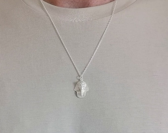 Herrhalsband i sterlingsilver med kung Tutankhamun-hänge, symbol för kungar, smycken i forntida Egypten, egyptisk farao