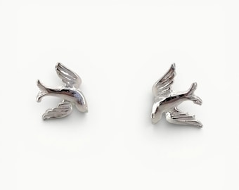 Sterling Silver Swallow Bird Stud Earrings, Ladies Animal Jewellery Gifts, Flying Swallow