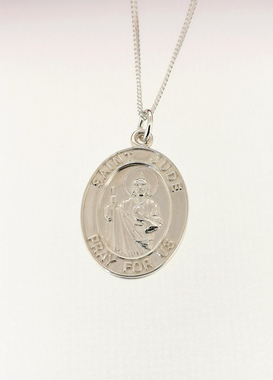 Saint Jude Thaddaeus Medal Pendant Solid Sterling Silver, St Jude Pray ...