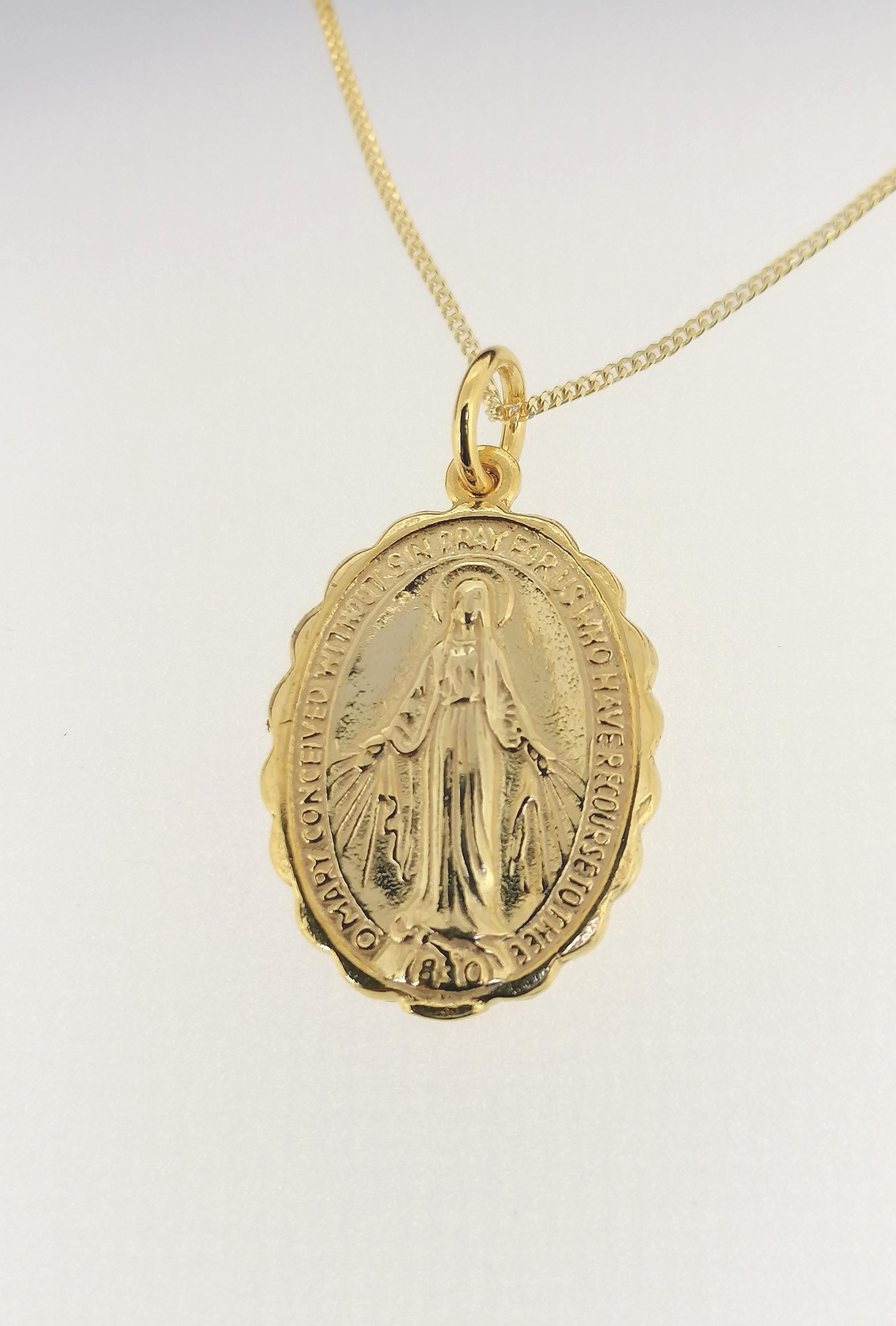 Miraculous Mary Medal Pendant 14k Yellow Gold Plated Holy Virgin Mary ...
