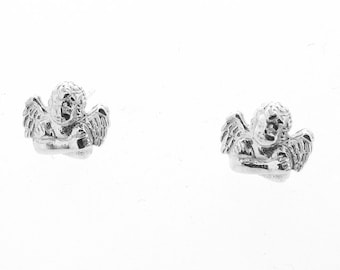 Guardian Angel Cherub Stud Earrings Sterling Silver, Women's Girls Christian Angels