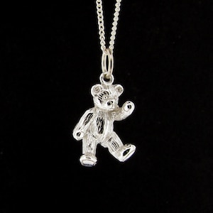 Teddy Bear Pendant Sterling Silver with 18" Silver Curb Link Chain Necklace Children's Birthday Christening Gift