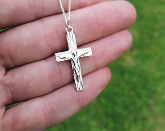 Jesus on the Cross Crucifix Pendant Sterling Silver Necklace and Silver 18" Chain, Women's Men's Religious Christian Jewellery Gifts