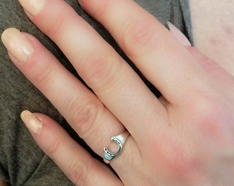 Solid Sterling Silver Lucky Horseshoe Ring, Ladies Girls Horse Riding Lover Gift, Equestrian Horse Racing Jewellery, Horseshoe Band Ring