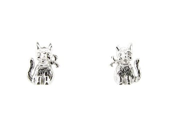 Cat Stud Earrings Sterling Silver Children's Ladies Super Cute Small Kitten Studs