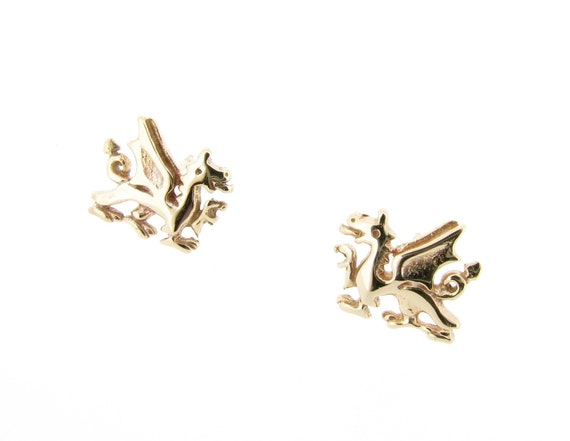 New Solid 9ct Gold Welsh Dragon Stud Earrings Butterfly Backs Gift Boxed