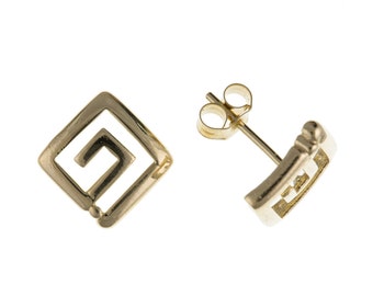 9ct Yellow Gold Greek Key Design Stud Earrings