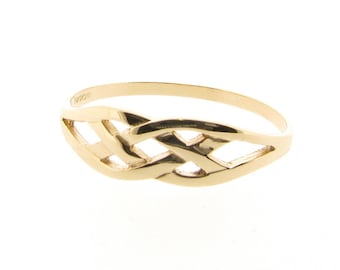 Ladies Celtic Ring Solid 9ct Yellow Gold, Irish Celtic Infinity Love Knot Design, Womens Slim Braided Ring, Symbol of Love Gift for Her