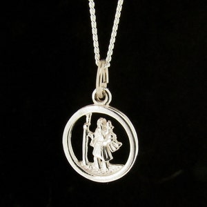 Saint Christopher 10mm Round Sterling Silver Pendant Necklace & 18&quot; Silver Chain, Patron Saint of Travellers, Christian Symbol of Protection