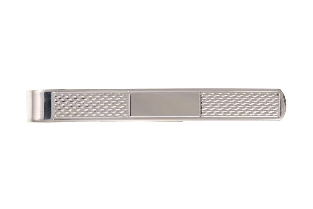 Solid Sterling Silver Men's Tie Slide Clip, 7mm Wide Patterned Engine