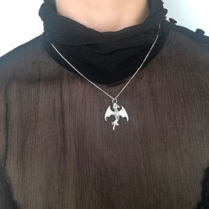 Sterling Silver Flying Dragon Pendant with 18&quot; Silver Chain Necklace, Chinese Year of the Dragon, Ladies and Mens Gothic Fantasy Jewellery