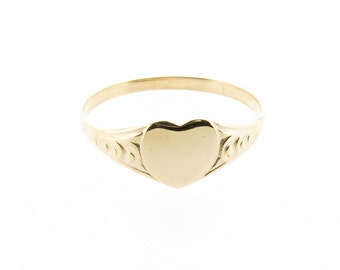Solid 9ct Yellow Gold Heart Signet Ring, Ladies Small Dainty Pinky Finger,  Real 9k Slim Minimalist Heart Ring, Girlfriend Wife Birthday Gift