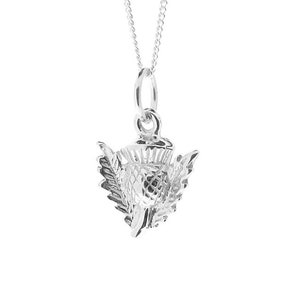 Sterling Silver Scottish Thistle Pendant & 18&quot; Chain Necklace, Ladies Flower Jewellery, Scotland Symbol, Scottish Heritage Gift for Her