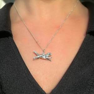 Tiger Pendant Sterling Silver with 18&quot; Silver Chain Necklace, 25mm x 11mm, Men&#39;s Ladies Animal Jewellery, Tiger Lover Charm Amulet