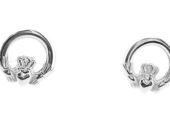 Irish Celtic Claddagh Stud Earrings Sterling Silver, Womens Girls Love Loyalty and Friendship Symbol