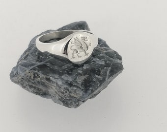 Solid Sterling Silver Welsh Dragon Oval Signet Ring, Y Ddraig Goch Symbol, Mens Womens Welsh Heritage Gift, Wales National Emblem Jewellery