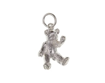 Ciondolo orsetto in argento sterling, orsetto tradizionale coccoloso per bracciale con ciondolo, regalo di compleanno per donne e ragazze, piccolo ciondolo orsetto senza catena